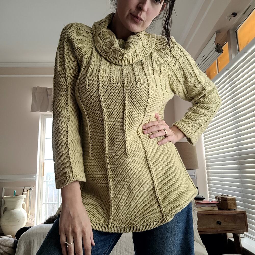 Handknit Cotton Sweater Chunky Light Green Sz M/L